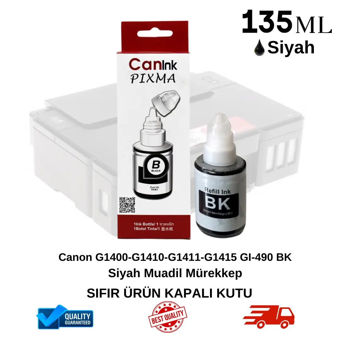 Canon Pixma G1400  Siyah Muadil Mürekkep Kartus GI-490 bk 135 ml
