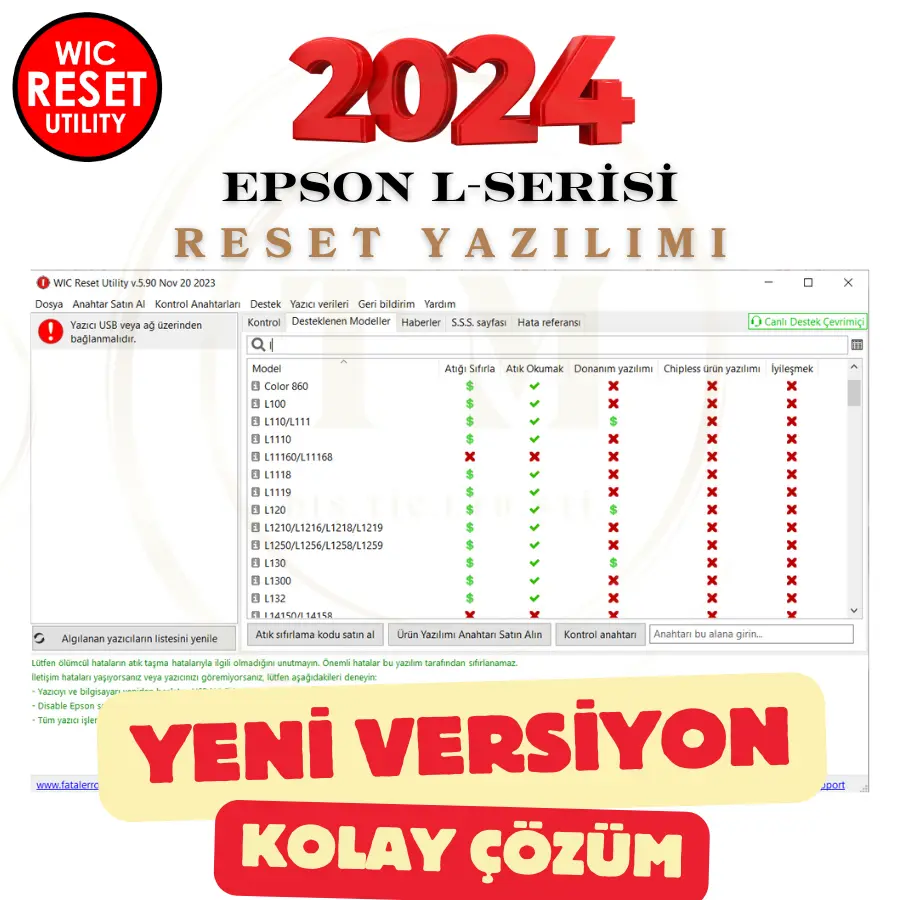 Epson L300-L301 mürekkep pedinin kullanım ömrü dolmuştur hatası Çözümü