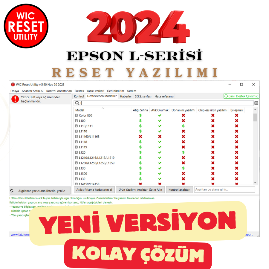 Epson L5198-L5290 mürekkep pedinin kullanım ömrü dolmuştur hatası Çözümü